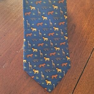 Brooks Brothers 346 Tie Animal Safari Print Blue Tie